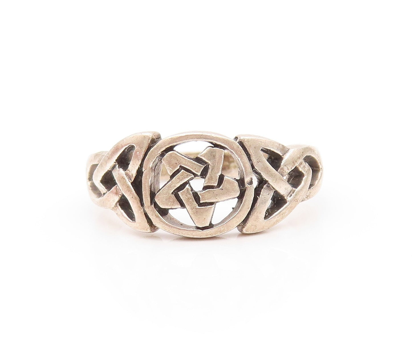 925 Sterling Silver Vintage Ring Dark Tone Celtic Star Cutout  SZ 8.5  RG32155