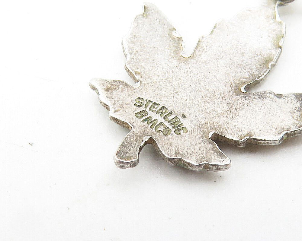 925 Sterling Silver  Vintage  Enamel Coated Autumn Leaf Drop Pendant  PT7954