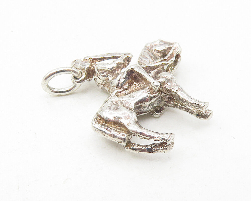 925 Sterling Silver  Vintage Shiny Petite Knight On Horse Drop Pendant  PT9367