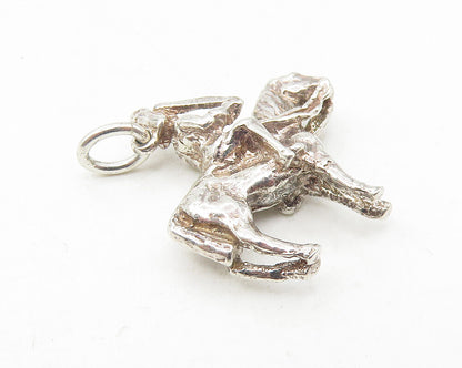 925 Sterling Silver  Vintage Shiny Petite Knight On Horse Drop Pendant  PT9367