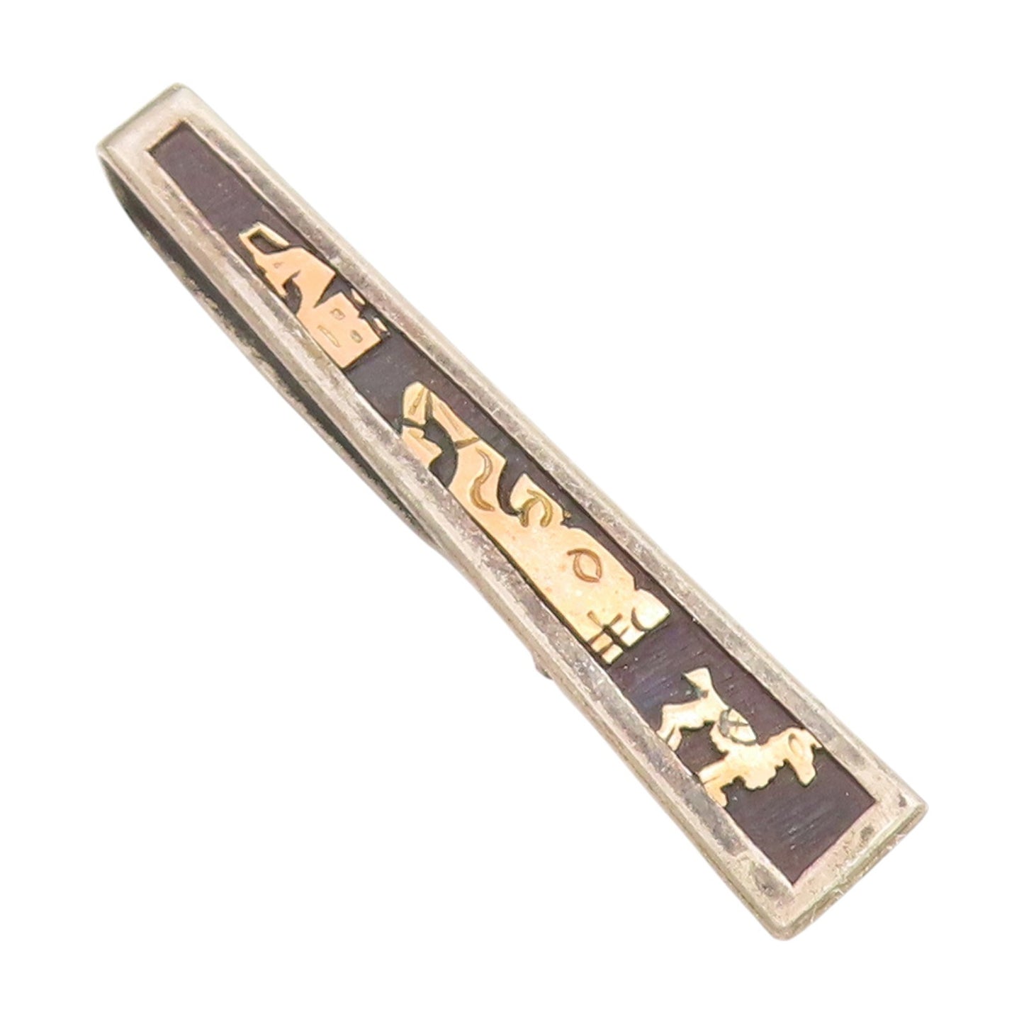 18k Gold & 925 Sterling Silver Vintage Tie Clip Aztec Inca Tribal Art Bar TR4112