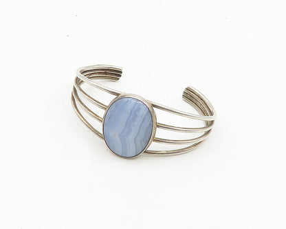 DW NAVAJO 925 Silver  Vintage Blue Agate Split Shank Cuff Bracelet  BT7537