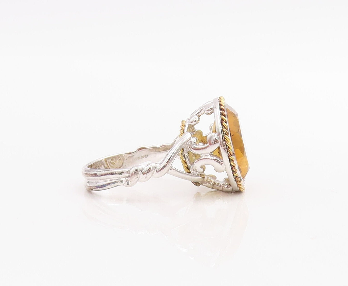 925 Sterling Silver Vintage Ring Designer Cutout Round Citrine  Sz 7  RG30560