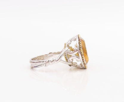 925 Sterling Silver Vintage Ring Designer Cutout Round Citrine  Sz 7  RG30560