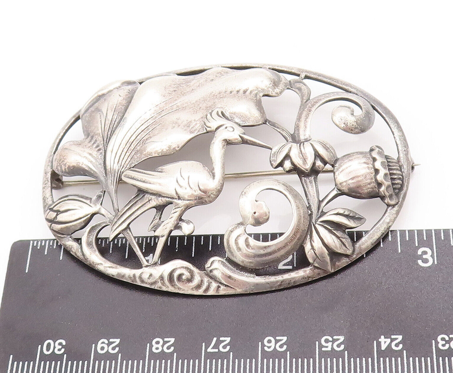 925 Sterling Silver Vintage Brooch Pin SWEDECRAFT Oval Antique Floral  BP10789