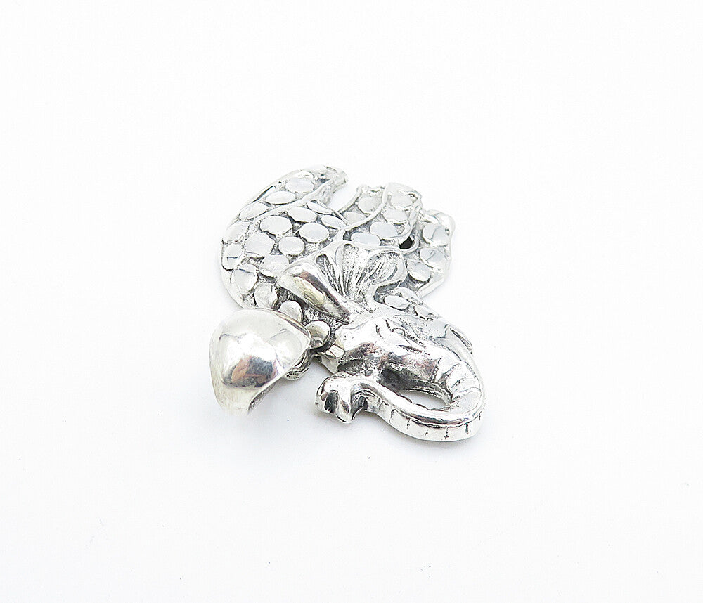925 Sterling Silver  Vintage Circle Detail Elephant Motif Drop Pendant  PT5752