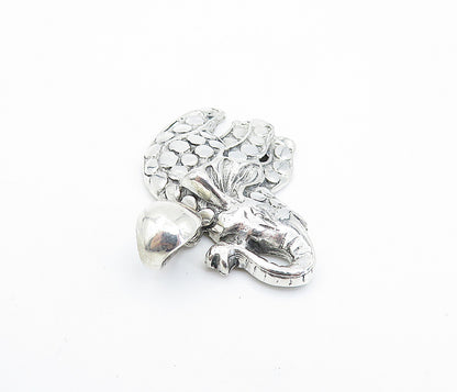 925 Sterling Silver  Vintage Circle Detail Elephant Motif Drop Pendant  PT5752