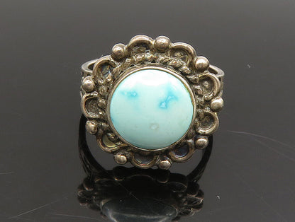 925 Silver Vintage Turquoise Floral Etched Ring Sz 5.5 RG24294