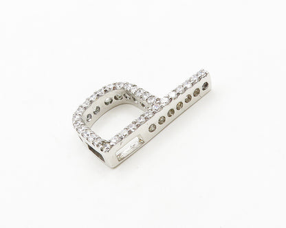 925 Sterling Silver  Vintage Shiny Cubic Zirconia P Initial Pendant  PT15385
