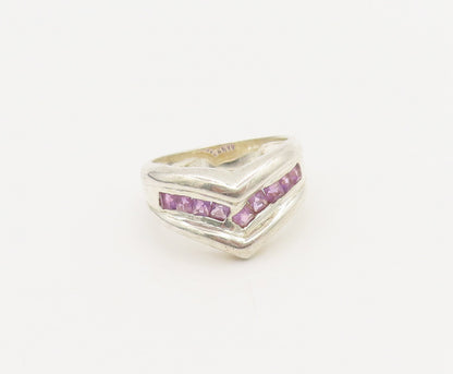 925 Sterling Silver  Vintage Minimalist Inlay Purple Topaz Ring Sz 9  RG26950