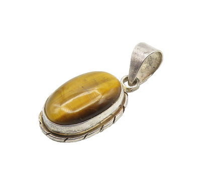 925 Sterling Silver  Vintage Cabochon Cut Tiger's Eye Oval Pendant  PT12174