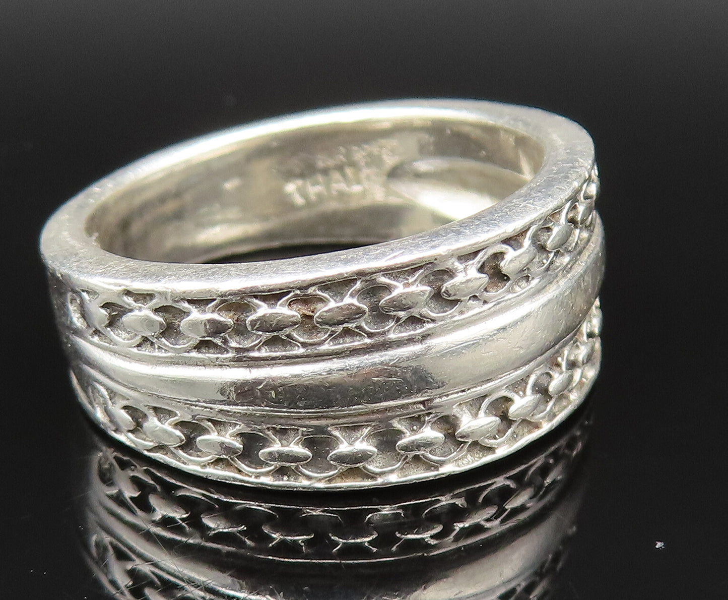 925 Sterling Silver  Vintage Smooth Center Rolo Link Band Ring Sz 9  RG25373