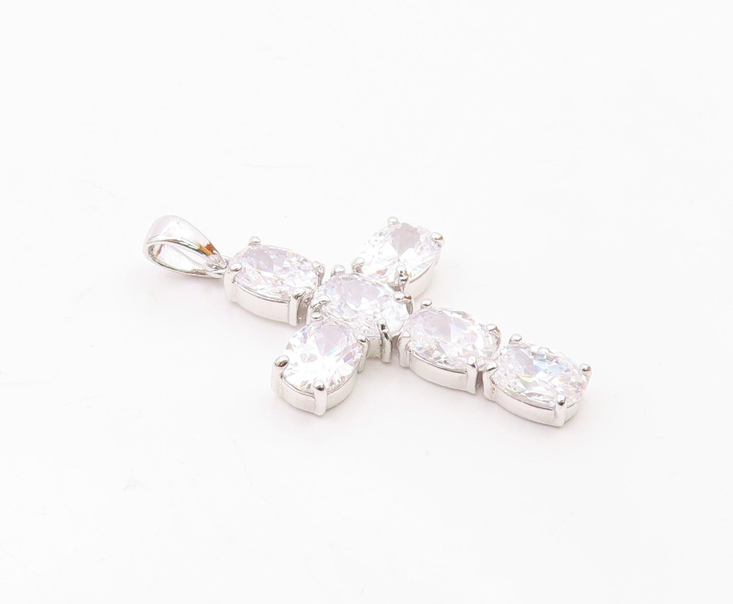 925 Sterling Silver  Vintage Cubic Zirconia Religious Cross Pendant  PT16595