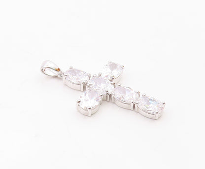 925 Sterling Silver  Vintage Cubic Zirconia Religious Cross Pendant  PT16595
