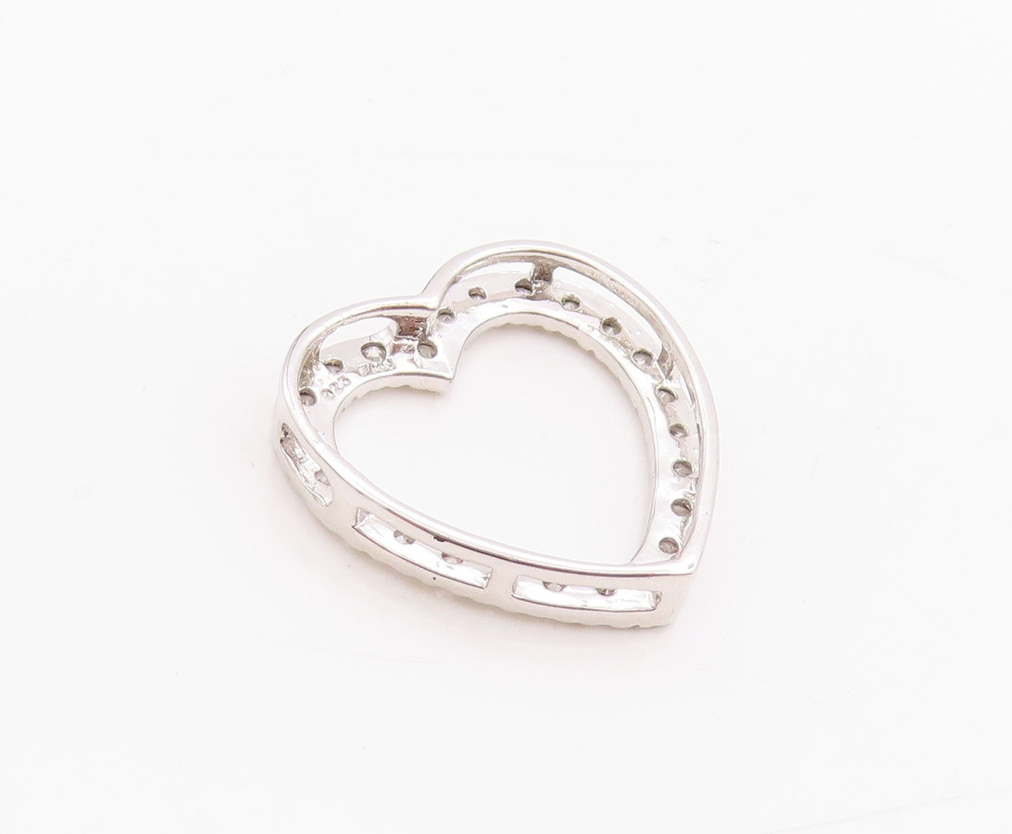 925 Sterling Silver Vintage Pendant Round CZ Cutout Love Heart  PT24693