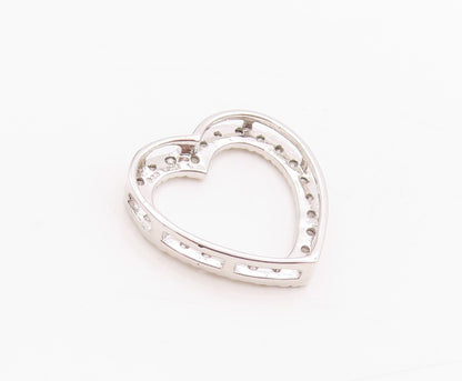 925 Sterling Silver Vintage Pendant Round CZ Cutout Love Heart  PT24693