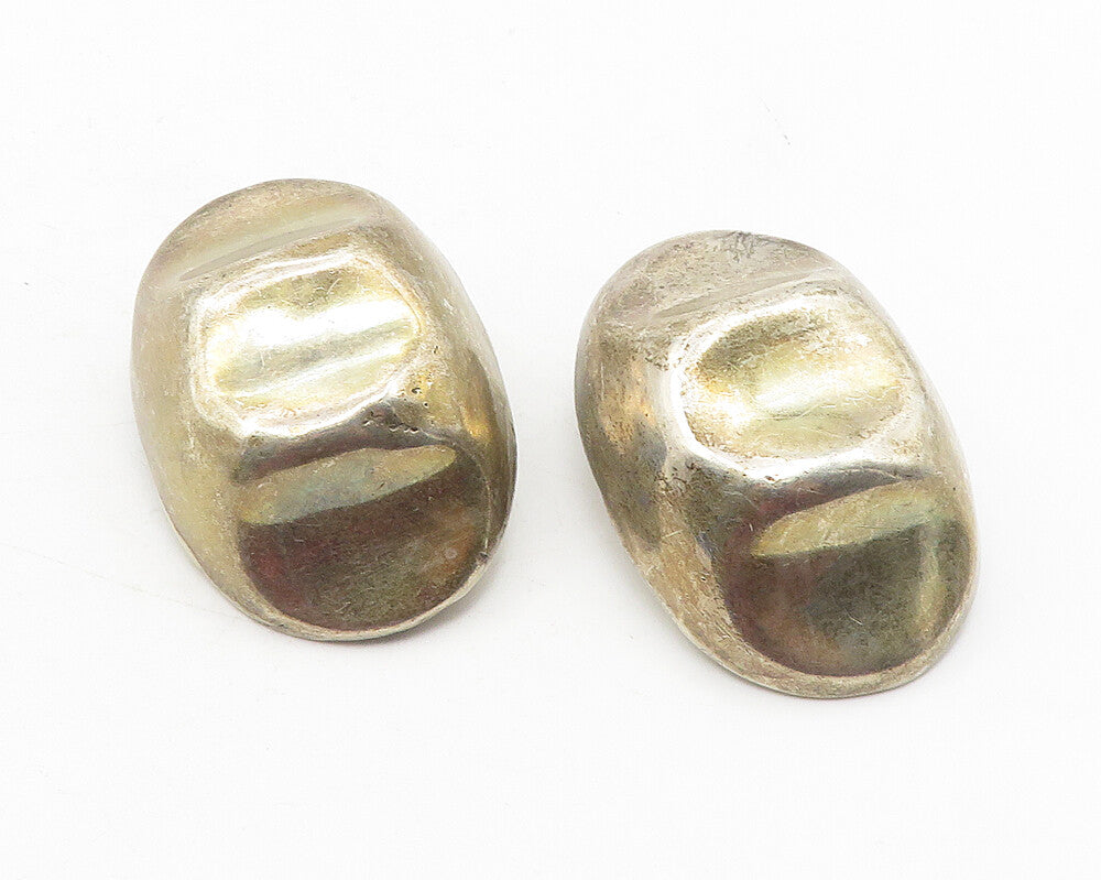 MEXICO 925 Silver  Vintage Dark Tone Dented Dome Non Pierce Earrings  EG5947
