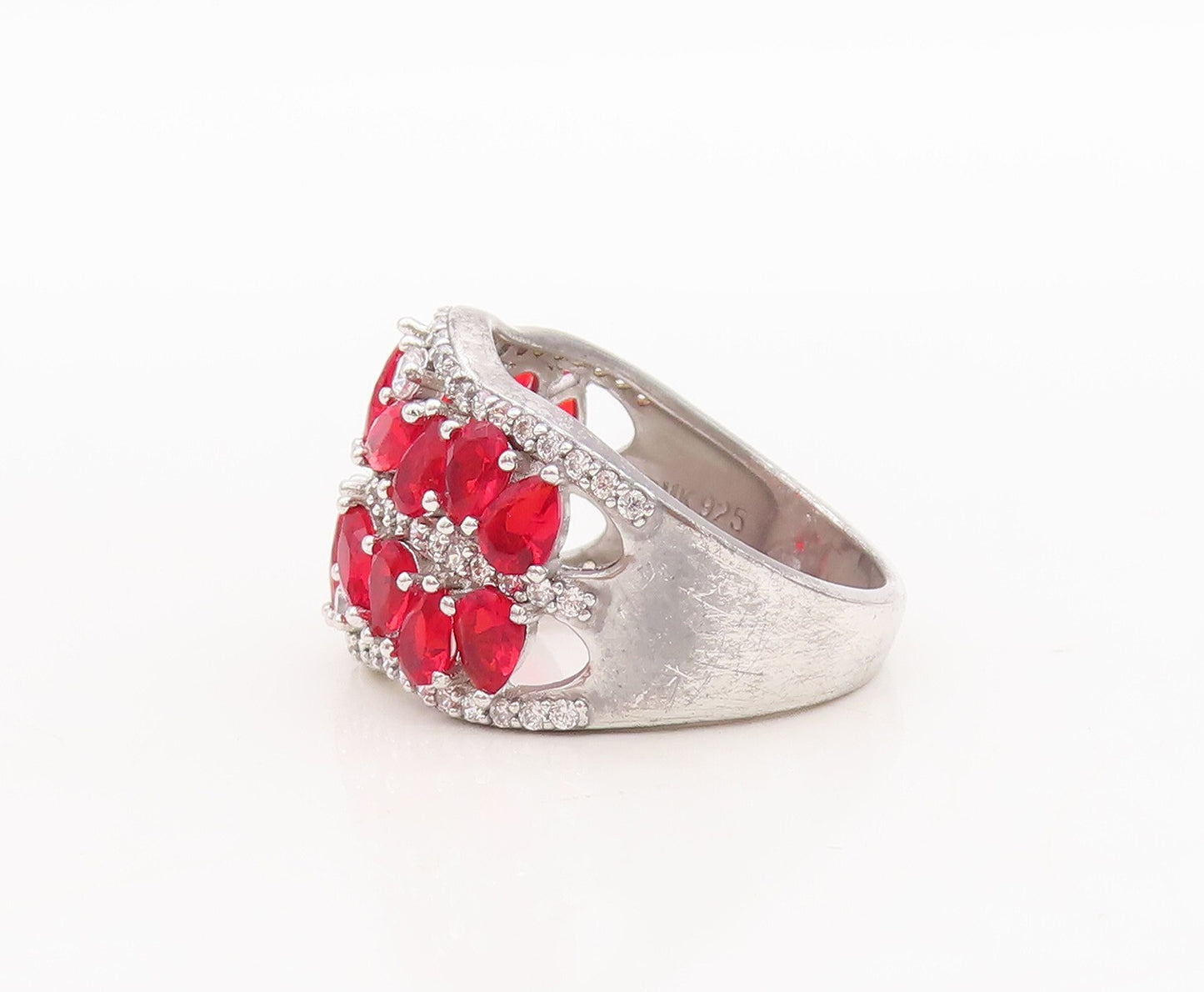 925 Sterling Silver Vintage Ring Marquise Cut 2 Tone CZ  Sz 7  RG29258