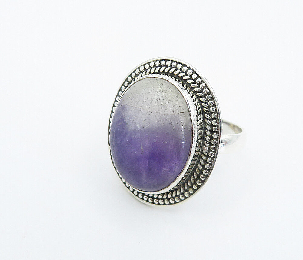 925 Sterling Silver  Cabochon Cut Amethyst Twist Cocktail Ring Sz 9  RG8312