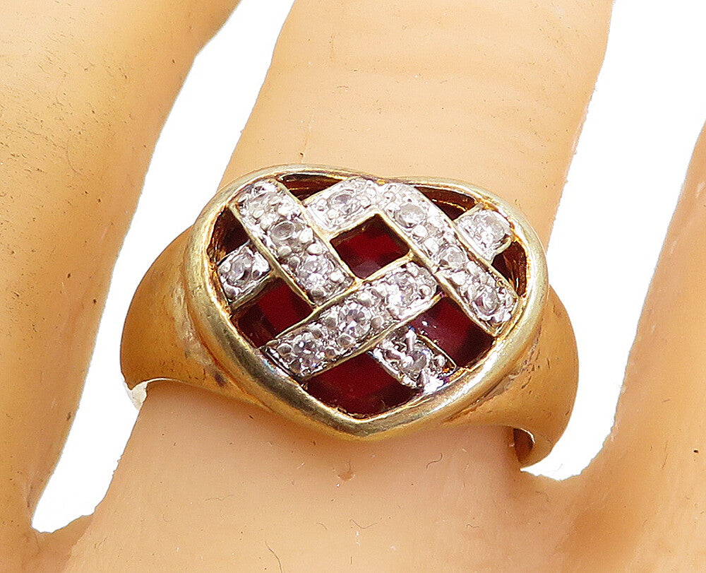 925 Sterling Silver  Vintage Topaz Two Tone Weaved Band Ring Sz 9.5  RG4894