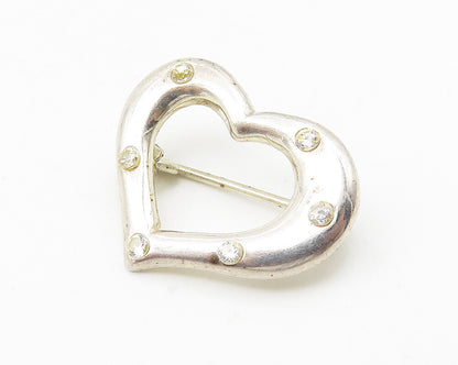 925 Sterling Silver  Vintage Topaz Dotted Open Love Heart Brooch Pin  BP4264