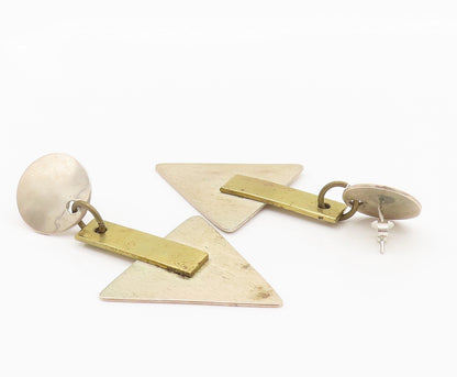 MEXICO 925 Silver  Vintage Two Tone Triangle Arrow Dangle Earrings  EG12397