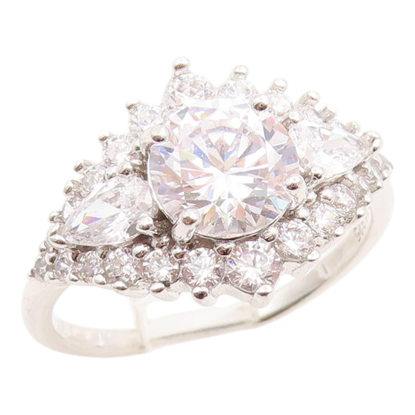925 Sterling Silver Vintage Ring Elegant CZ Statement Band  Sz 7.5  RG35936