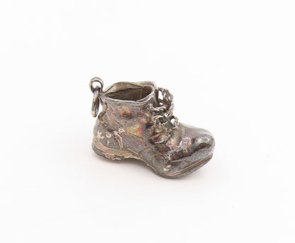 925 Sterling Silver Vintage Pendant Dark Tone Baby Bootie Shoe Charm  PT25268