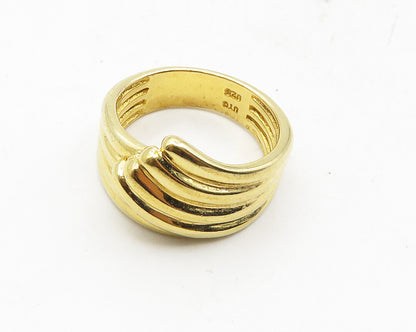 925 Sterling Silver  Shiny Gold Plated Fluted Bypass Band Ring Sz 7  RG9680