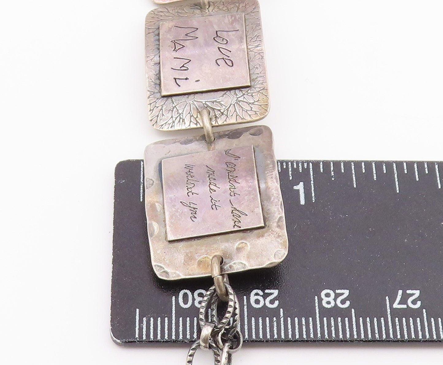 DESIGNER 925 Sterling Silver  Vintage Etched Writing Chain Bracelet  BT8656