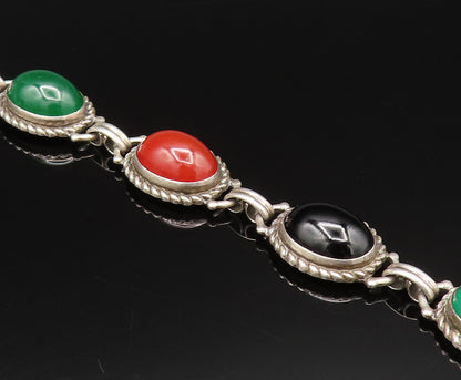DANECRAFT 925 Silver  Vintage Onyx Lapis Lazuli & Carnelian Bracelet  BT9723
