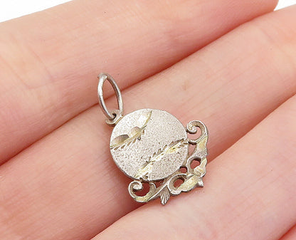 925 Sterling Silver  Vintage Petite Etched Detail Swirl Vine Pendant  PT4371
