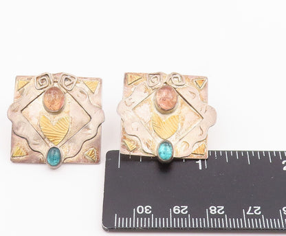 22k Gold & 925 Sterling Silver Vintage Earrings Gemstone Designer Studs  EG14060