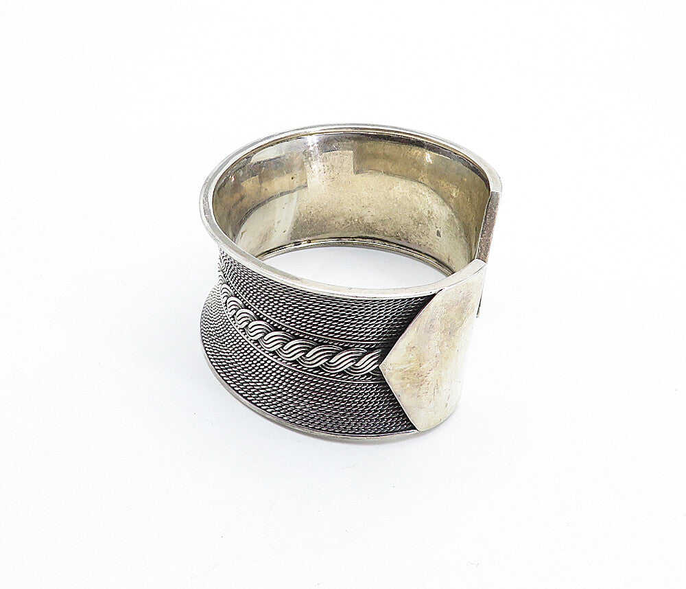 925 Sterling Silver  Vintage Shiny Swirl Twist Concave Cuff Bracelet  BT2656