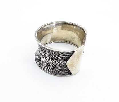 925 Sterling Silver  Vintage Shiny Swirl Twist Concave Cuff Bracelet  BT2656