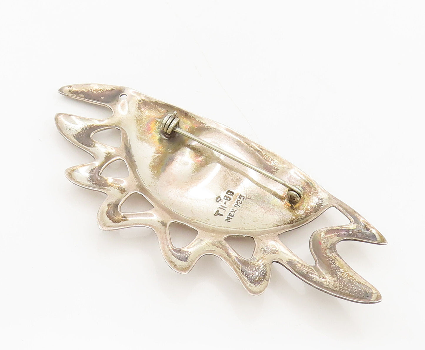 MEXICO 925 Sterling Silver  Vintage Hammered Rising Sun Brooch Pin  BP10314