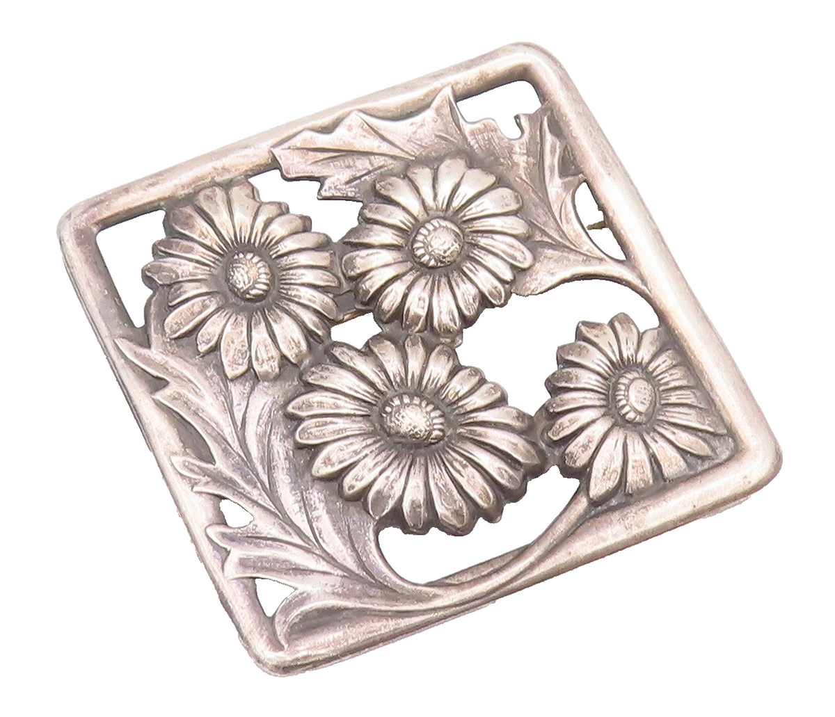 925 Sterling Silver Vintage Brooch Pin Solid Cutout Carved Flowers Frame BP10769