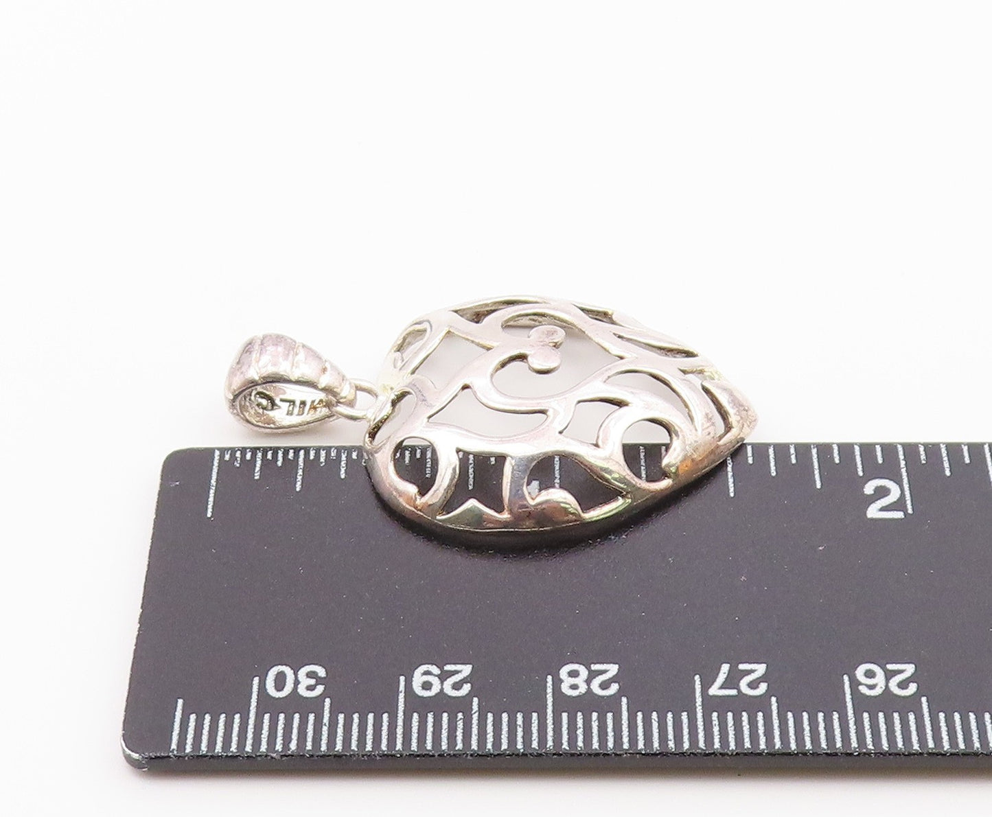 925 Sterling Silver  Vintage Swirl Cutout Love Heart Dome Pendant  PT19664