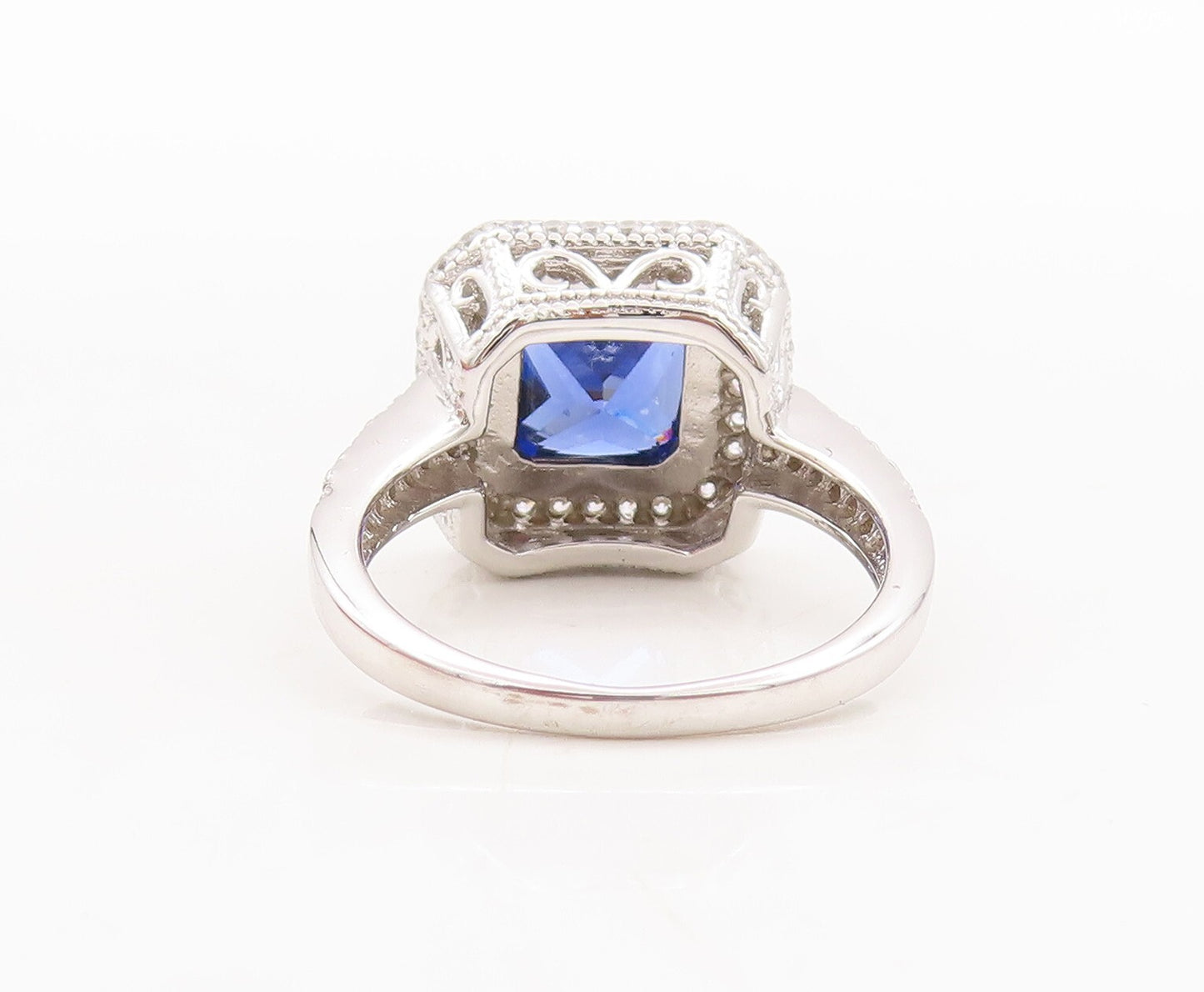 925 Sterling Silver Vintage Ring Square Cut Sapphire CZ Inlay Frame Sz 7 RG29793