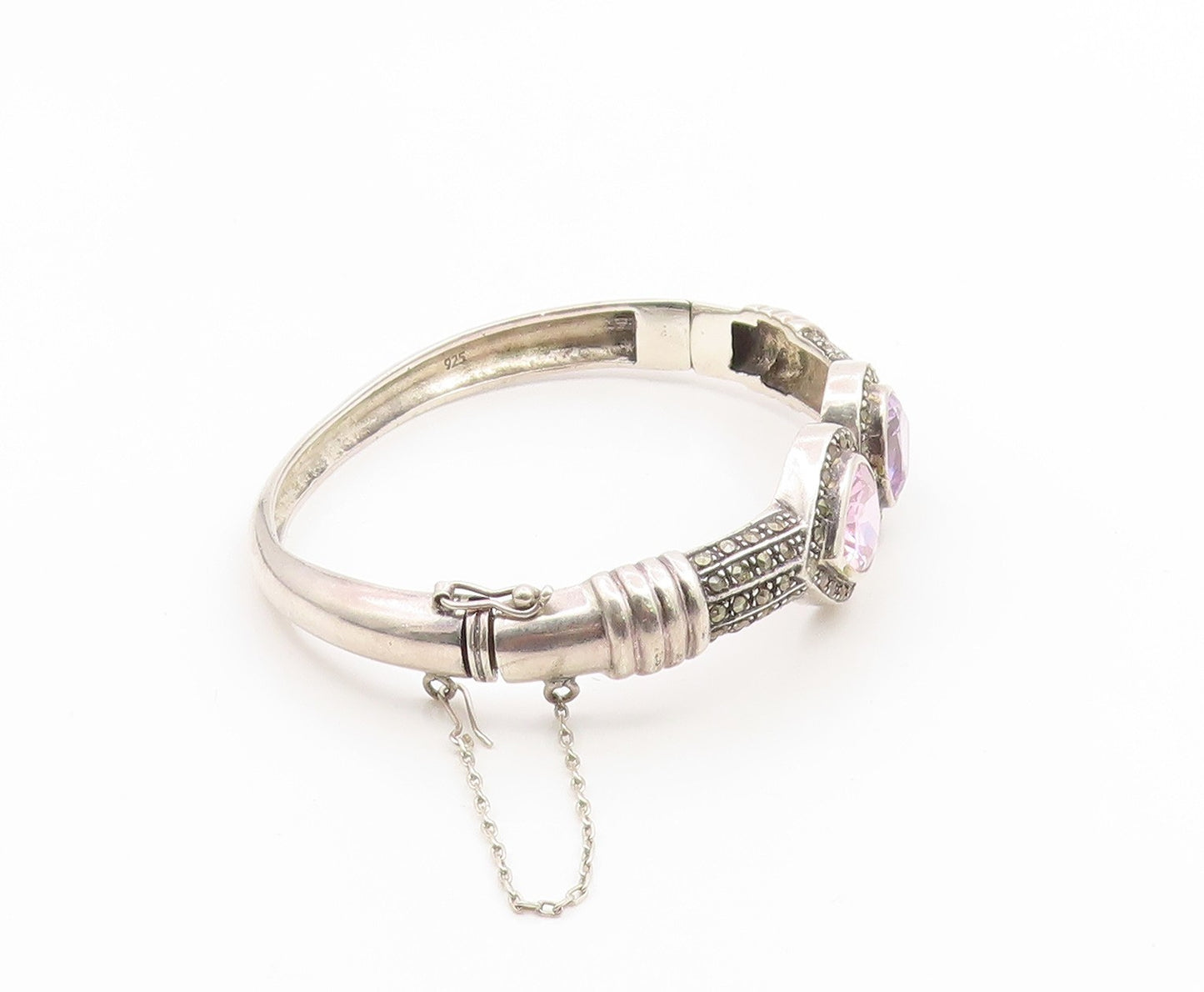 925 Sterling Silver Vintage Bracelet Pear Cut Amethyst & Topaz Bangle  BT11928