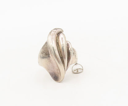 925 Silver Vintage Ring Minimalist Solid Carved Swirly Wing Sz 7.5  RG27565