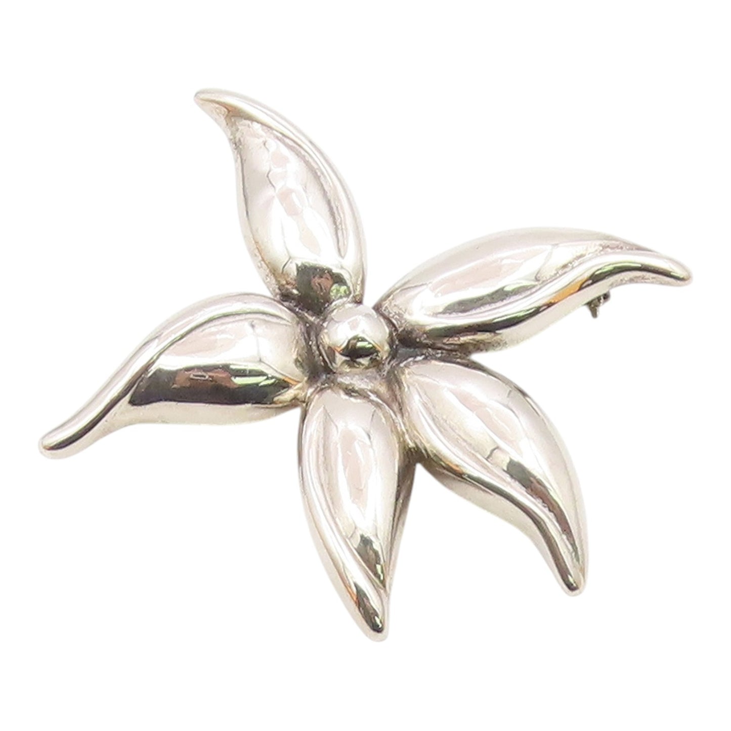 925 Sterling Silver  Vintage Shiny Curved Flower Brooch Pin  BP9488