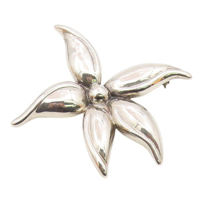 925 Sterling Silver  Vintage Shiny Curved Flower Brooch Pin  BP9488
