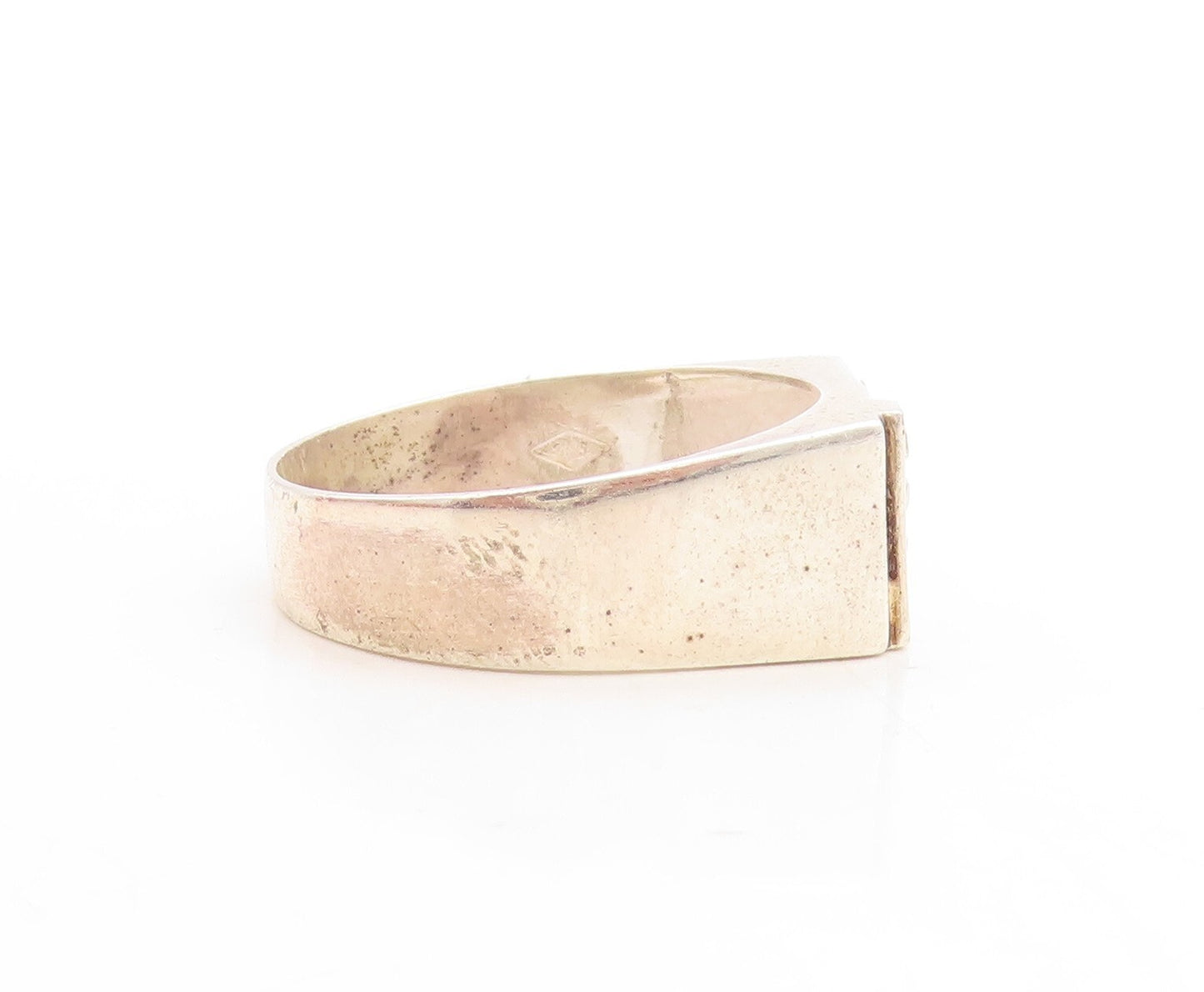 14k Gold 925 Sterling Silver Vintage Ring Carved F CZ Inlay  Sz 11.5  RG31523