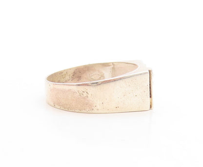 14k Gold 925 Sterling Silver Vintage Ring Carved F CZ Inlay  Sz 11.5  RG31523