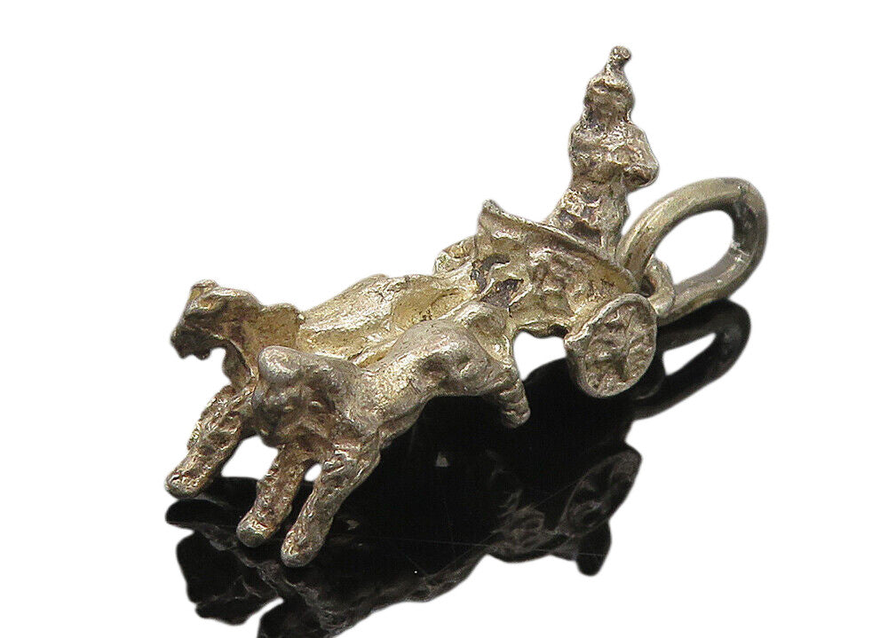 925 Sterling Silver  Vintage Sculpted Horse Drawn Carriage Pendant  PT8879