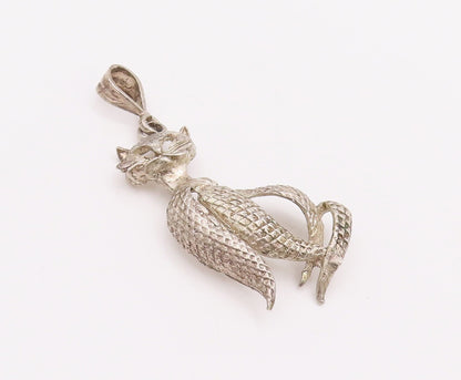 925 Sterling Silver Vintage Pendant Solid Dented Carved Designer Cat   PT22975
