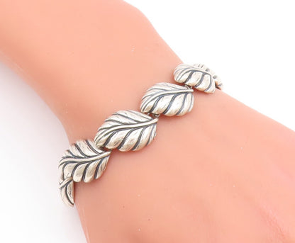925 Sterling Silver Vintage Bracelet Solid Domed Carved Leaved Linked  BT10681