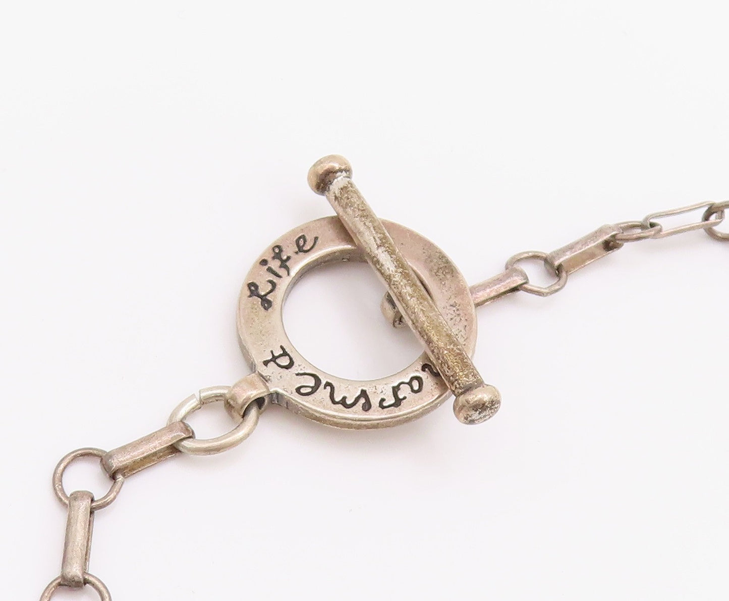 925 Sterling Silver Vintage Necklace With Engraved Love Happiness Magic  NE4616