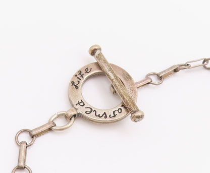 925 Sterling Silver Vintage Necklace With Engraved Love Happiness Magic  NE4616